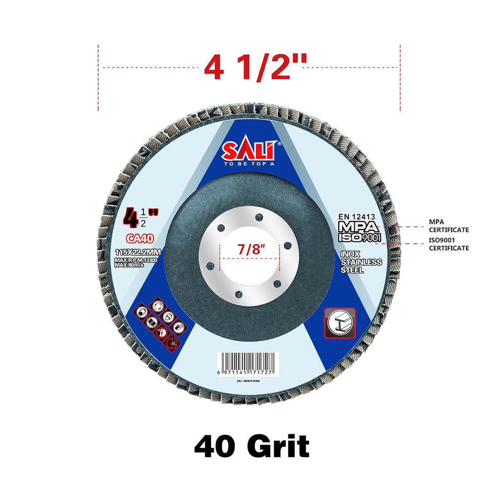 Sali 100 Pack Flap Disc 40 Grit 4.5" x 7/8-Inch Sanding Disc Bevel Type ...