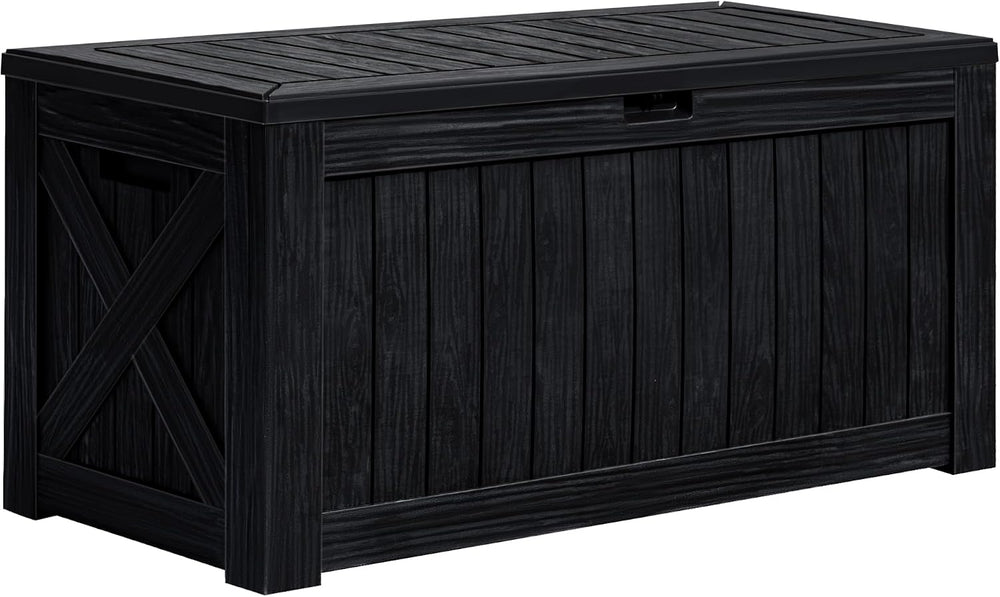 Greesum 120 Gallon Deck Box, Resin Outdoor Storage Container, Black
