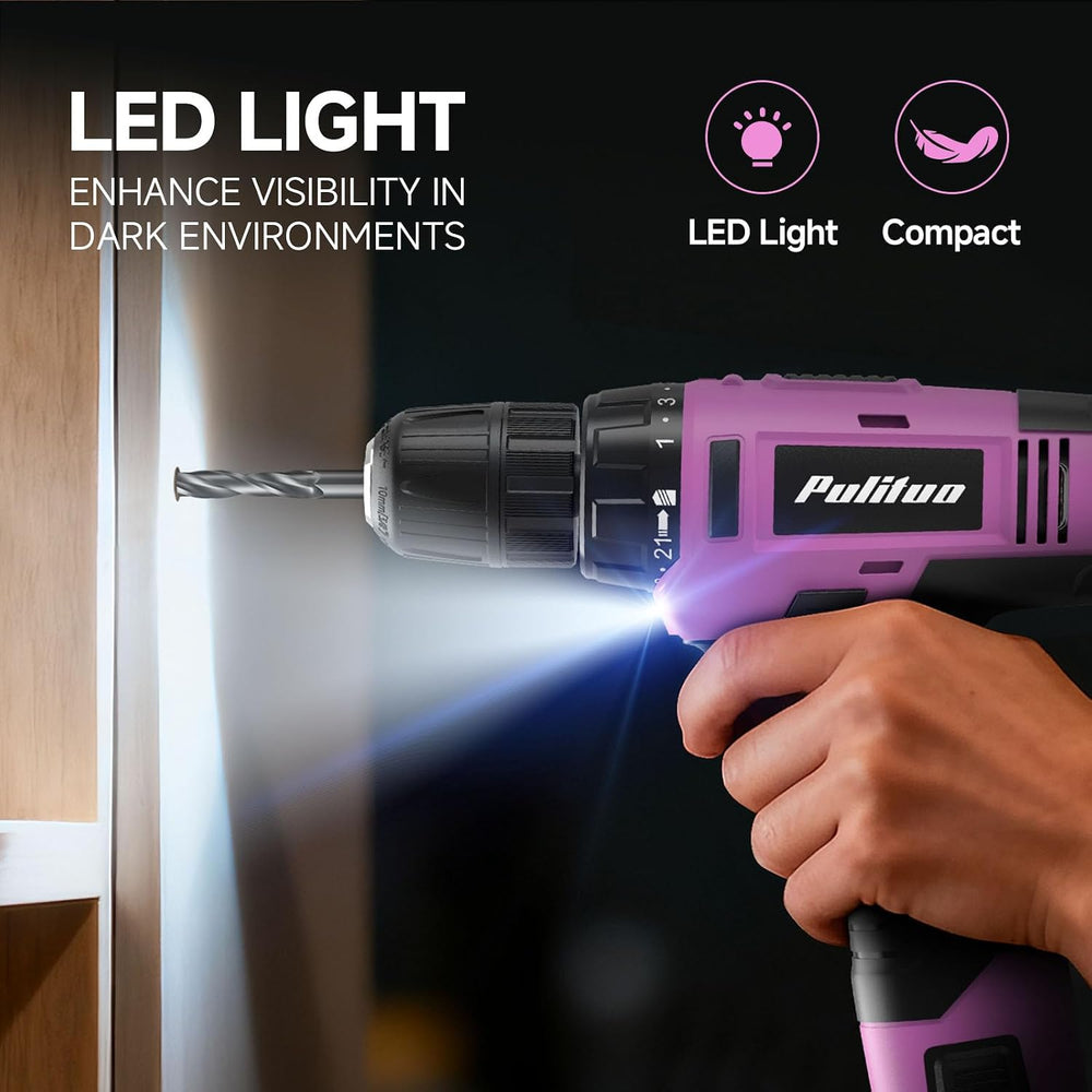 PULITUO Drill Set, 149-Piece Home Tool Set with 12V Pink Cordless Drill, Tool...