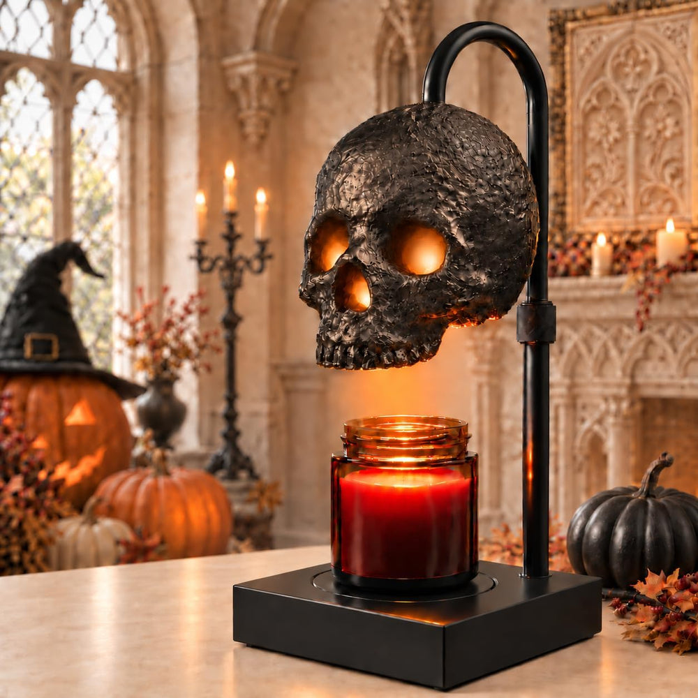 Skull Candle Warmer Lamp with Timer for Gothic Decor, Halloween Home Decor