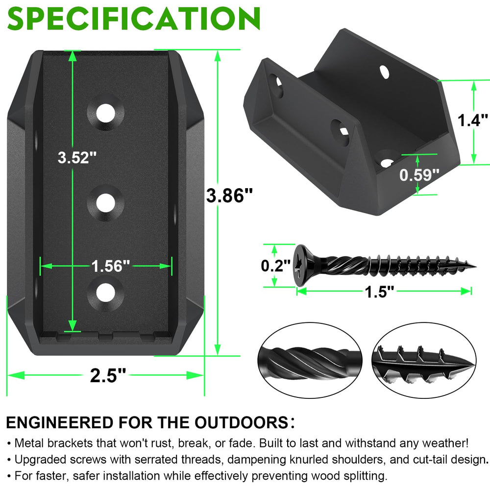 50 Pcs Heavy Duty ADC-12 Aluminum Deck Railing Brackets for 2x4 (Actual 1 ยฝ&q...