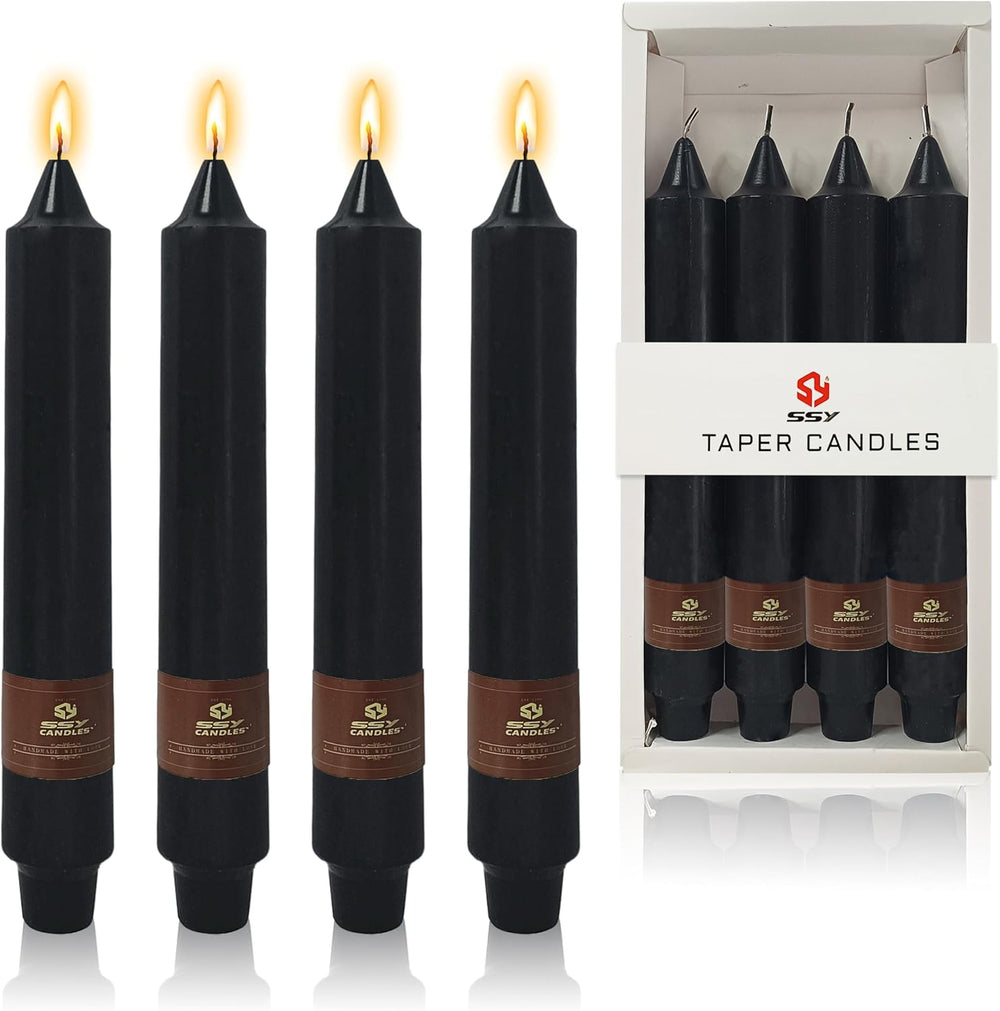 Black Halloween Taper Candles 4 Pack Hand-Poured 9 Inch Unscented Long Tapere...