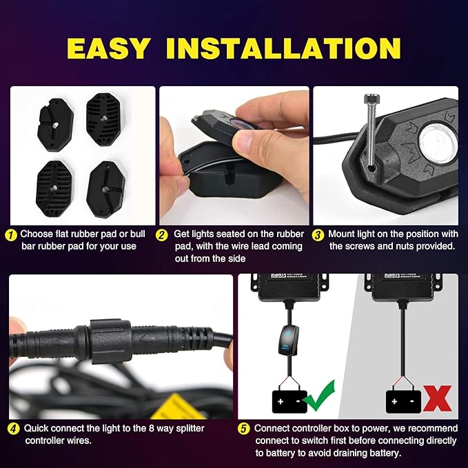 Nilight RGB LED Rock Lights Kit, 4 pods Underglow Multicolor Neon Light Pod