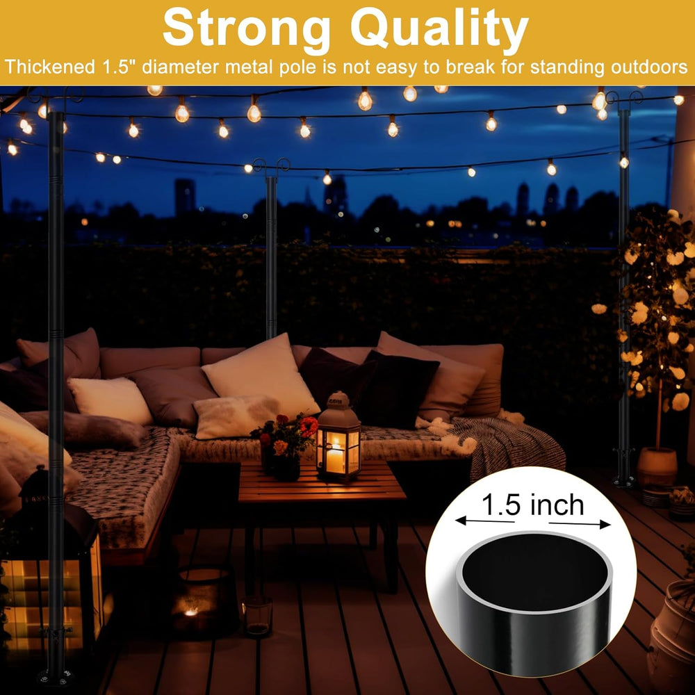 String Light Poles for Outside Deck 2 Pack 8FTHeavy Duty Metal Garden Outdoor...