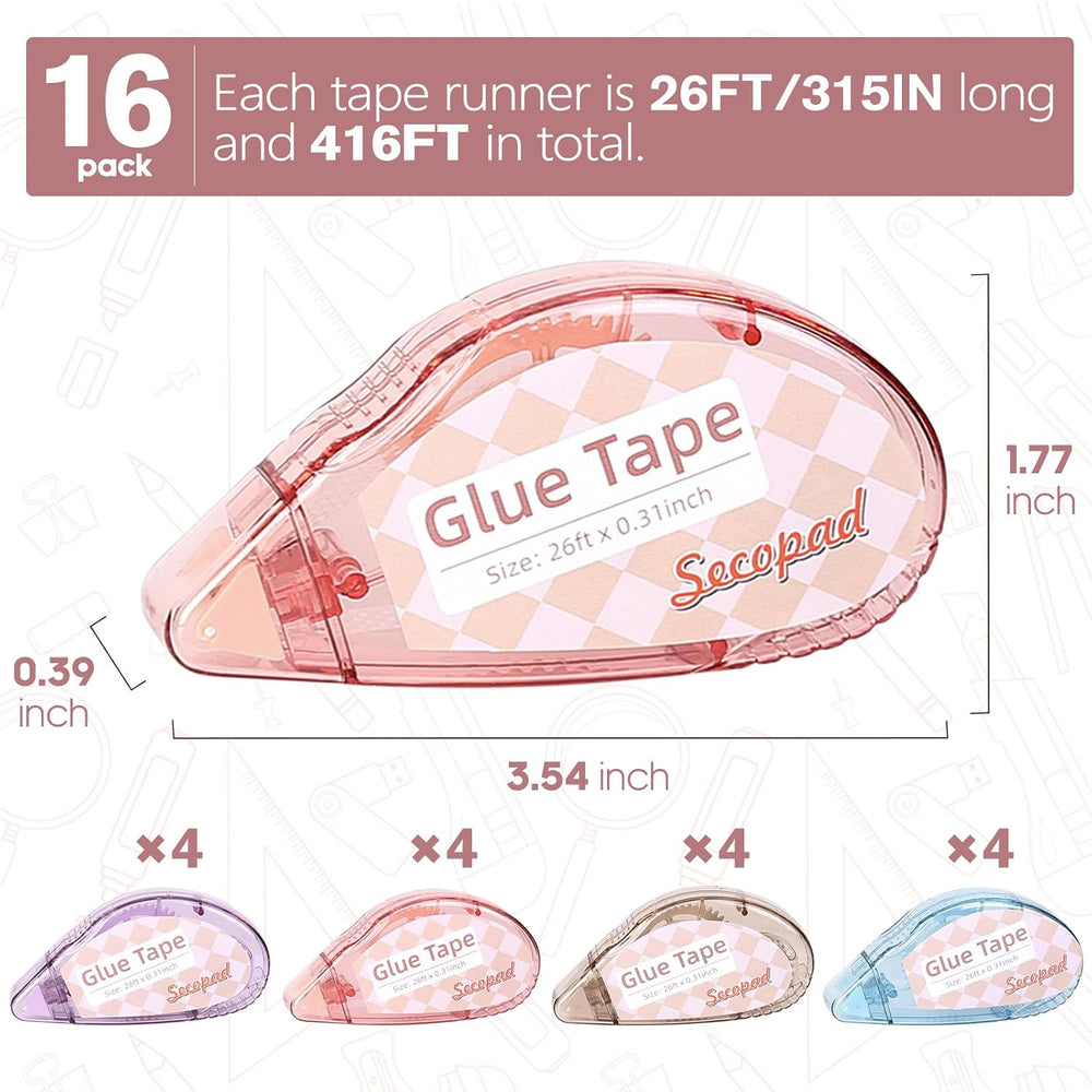Secopad Scrapbook Tape, Glue Tape for Crafts, 16 Pack, Light-Colored Shell