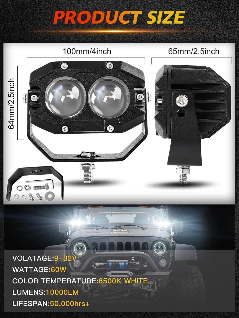 MAYELLO 4 Inch Led Light Pods 60W Square Pod Light with Spot Lens Beam