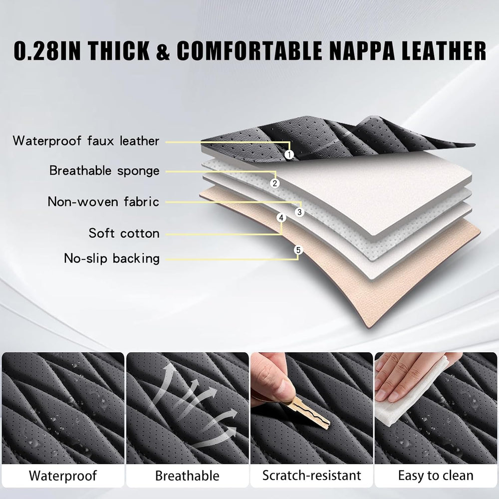 WELLDO Nappa Faux Leather Car Seat Cover Full Set, Black
