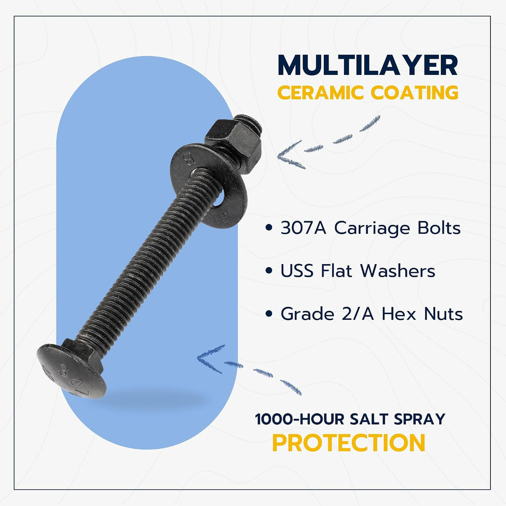 3/8" x 4" (25 Pack) Black Carriage Bolt Kit, Grade 307A, Ceramic Co...