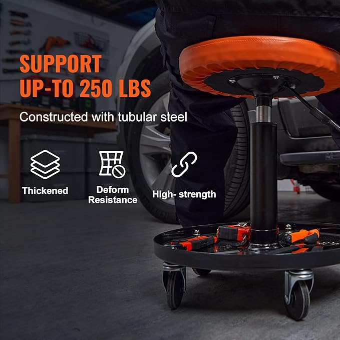 VEVOR Mechanic Stool, 250 LBS Rolling Pneumatic Creeper Garage/Shop Seat