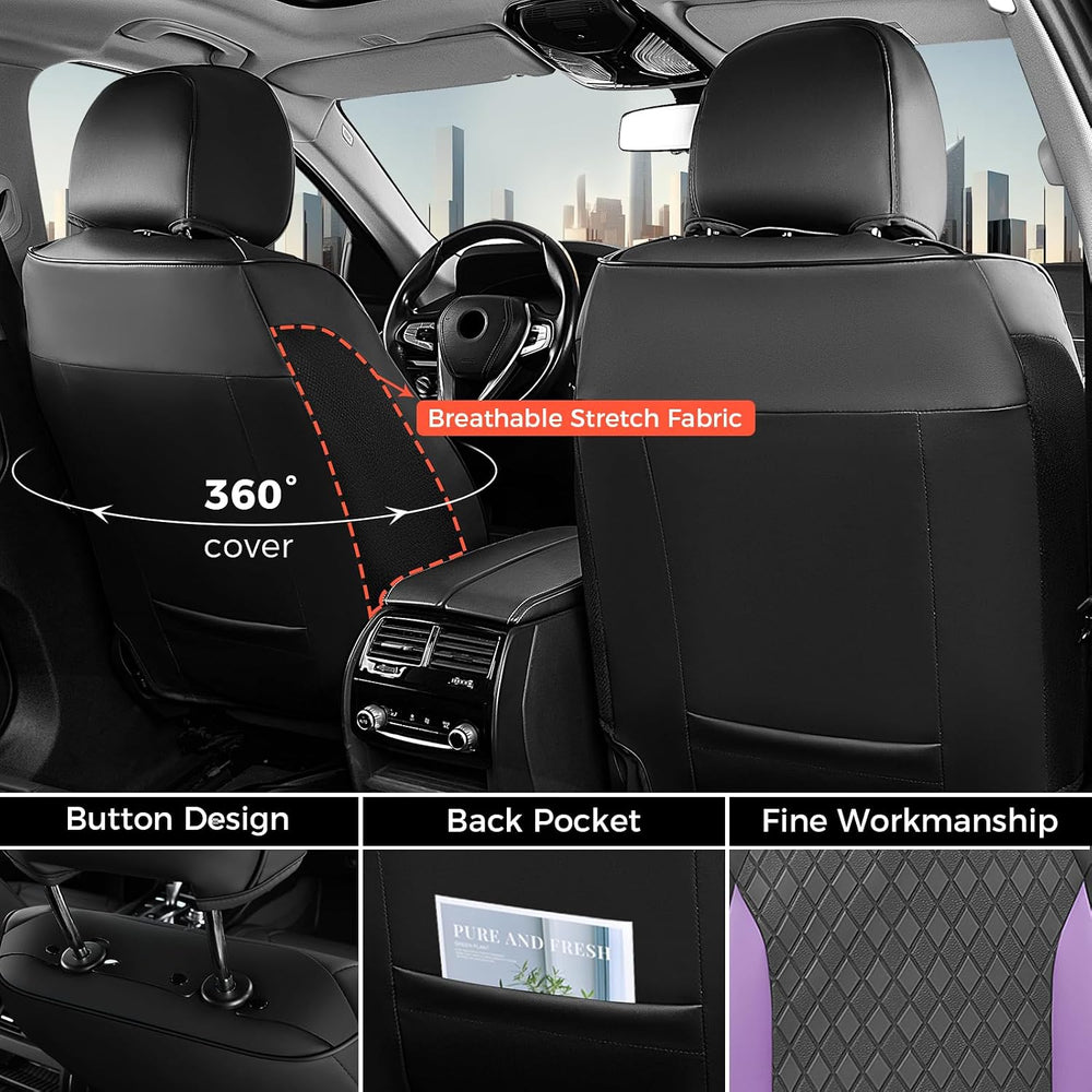 Coverado Car Seat Covers Full Set, Leather Seat Covers for Cars, Waterproof C...