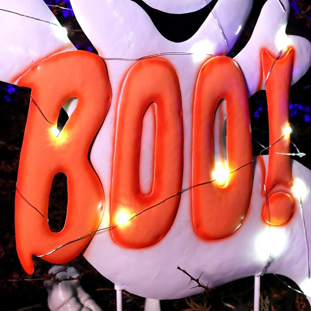 Haunted Hill Farm 2-Ft. White LED Boo Halloween Sign with Friendly Ghosts