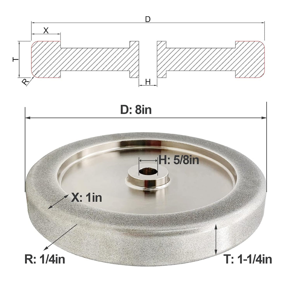 CBN 4 in 1 Grinding Wheel, 8" Dia x 1.25" Wide x 5/8" Bore for...