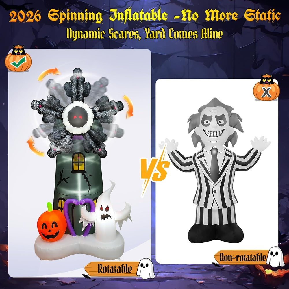 8FT Halloween Inflatables Rotating, Giant Blow up Yard Decorations with Pumpk...