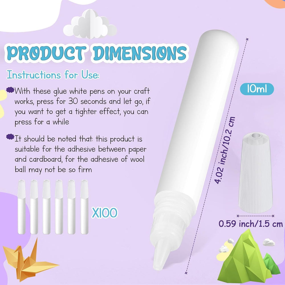 MotiMind 100 Pcs White Tacky Glue Pens Bulk for Crafts Quick Dry Mini Glue Pe...