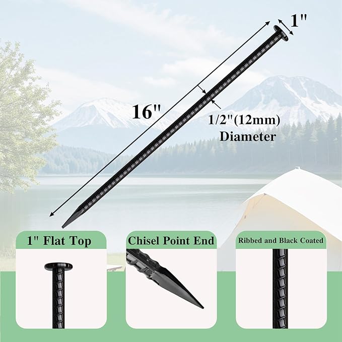 16 Inch Rebar Stakes 10 Pack Heavy Duty Ground Anchors 1/2 Inch Diameter