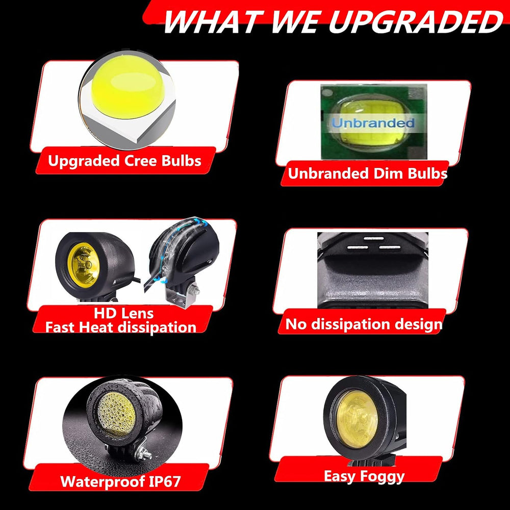 Ourbest motorcycle lights, 2inch Yellow Motorcycle Fog Lights Fork Tube led d...