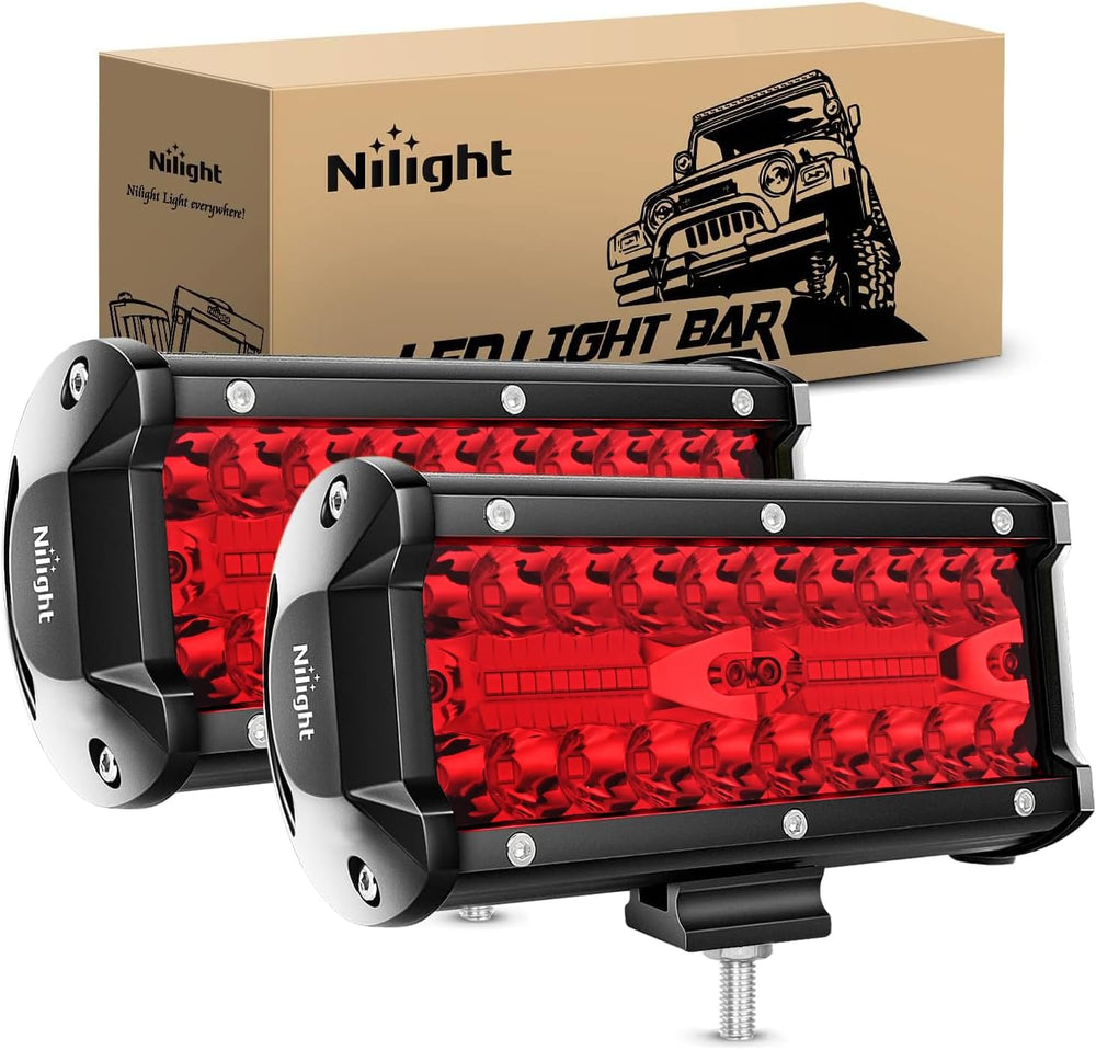 Nilight 6.5 Inch LED Light Pod Red Triple Row 2PCS 120W Flood Spot Combo Driv...
