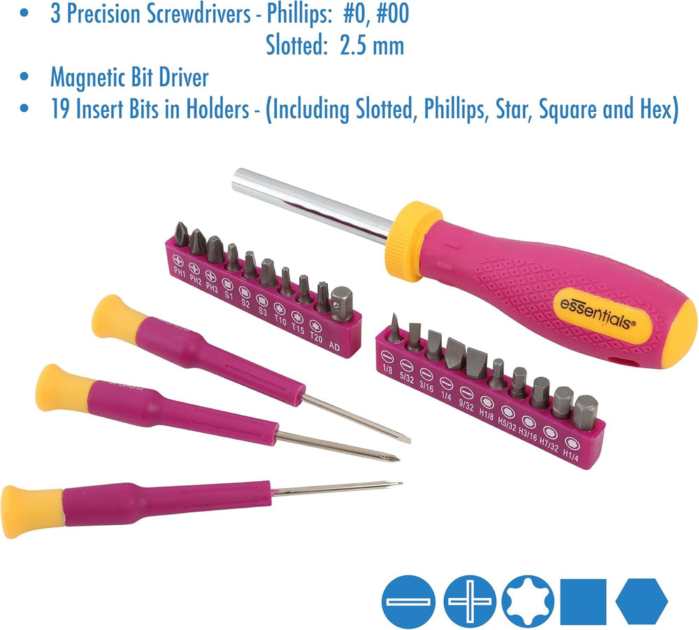 Pink Tool Set 32 Piece, Mini Tool Kit, Home Repair Tool Set with Hammer, Plie...
