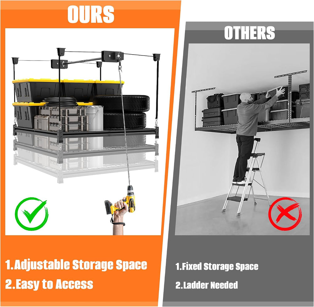 TORACK Ceiling Storage Rack, 48" x 48" Overhead Garage Storage Shelf