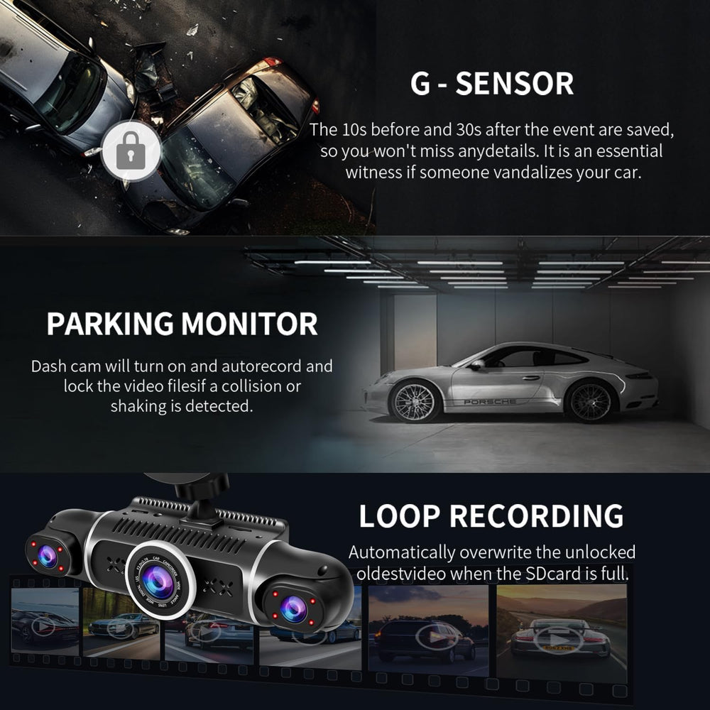 360ยฐ Dash Cam Front and Rear View 4 Channel Dash Camera FHD 2K+1080Px3 for Ca...