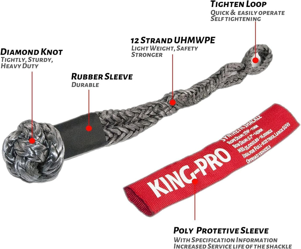 KING-PRO Recovery Ring 7/16"x20" 2PCS Soft Shackle 35,000lbs Breaki...