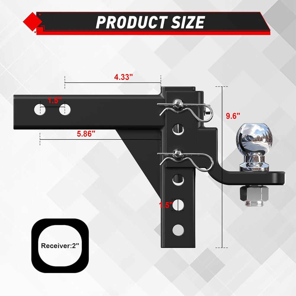 TYT Adjustable Trailer Hitch Ball Mount for 2 Inch Receiver