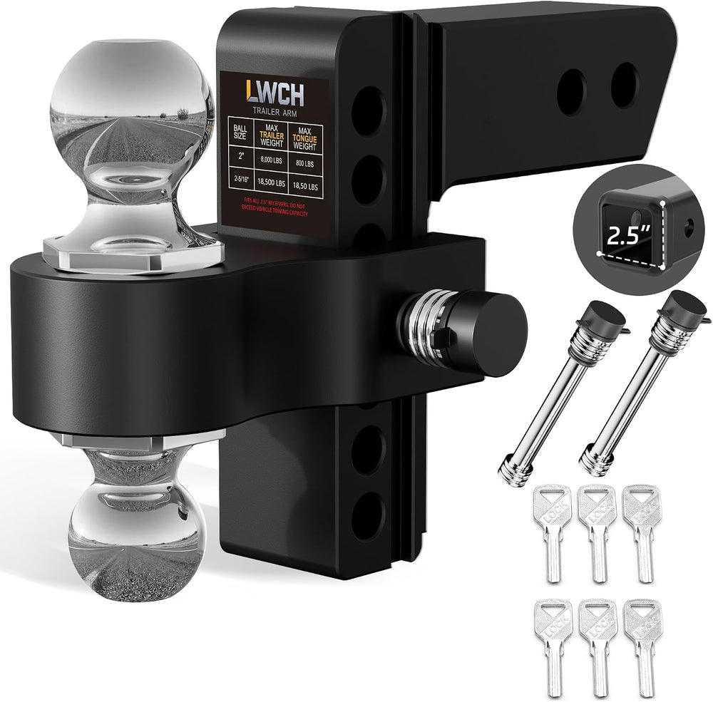 2.5" Aluminum Adjustable Trailer Hitch, 6 in Drop/Rise, 18.5K GTW