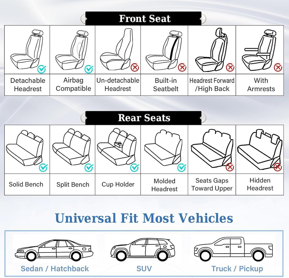 Coverado Car Seat Covers Full Set, 5 Seat Universal Seat Cover for Cars, Luxu...
