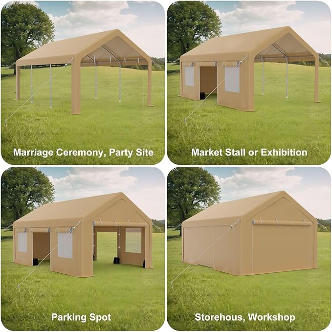 10x20FT Portable Garage, Galvanized Frame & 180 g PE Waterproof Canopy