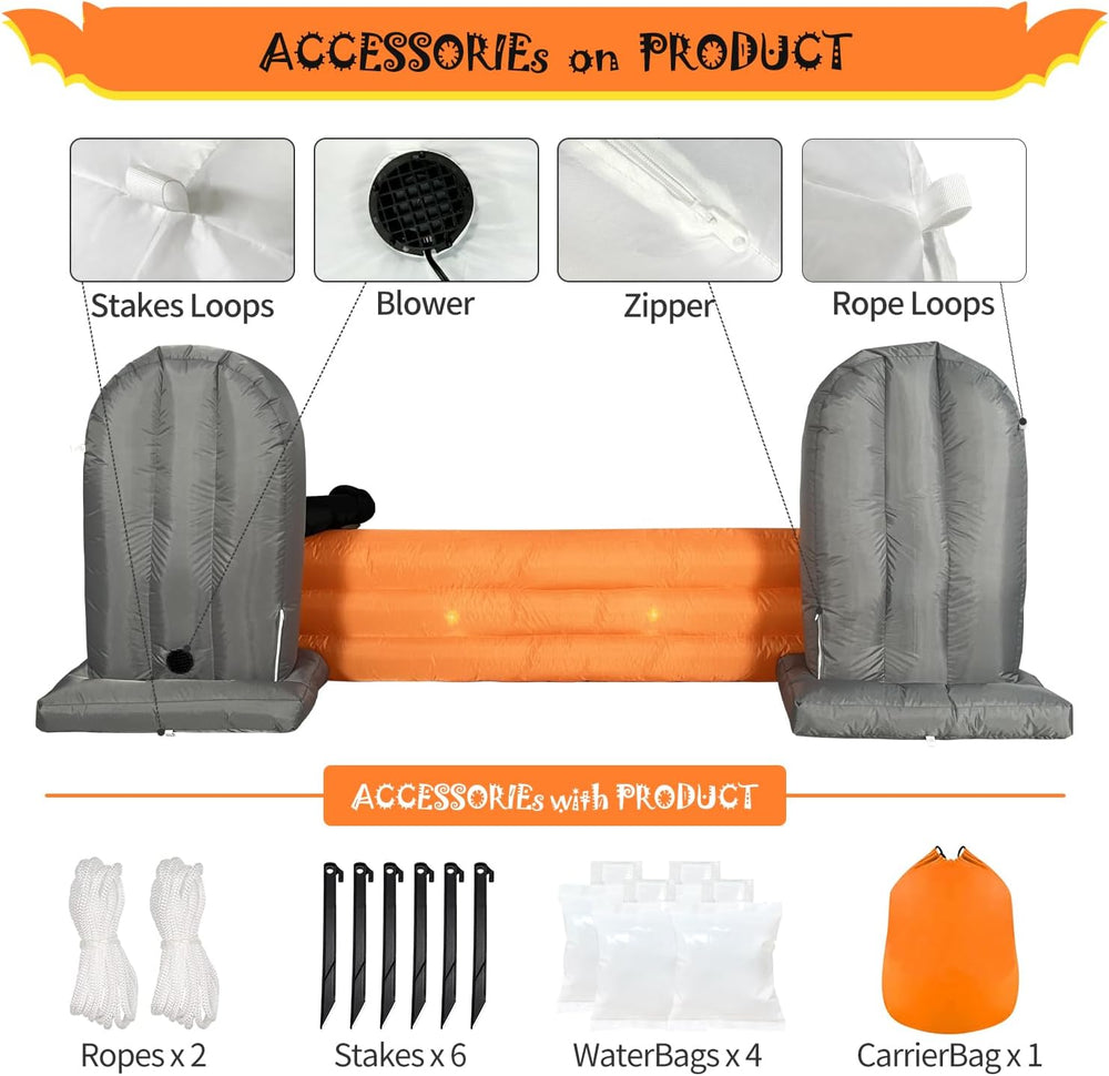 10FT Large Halloween Inflatable Decorations Skeleton Tombstone Banner, Build-...