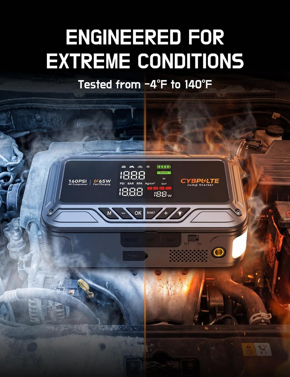 Jump Starter with Air Compressor 8000A 160 PSI,65W Charge
