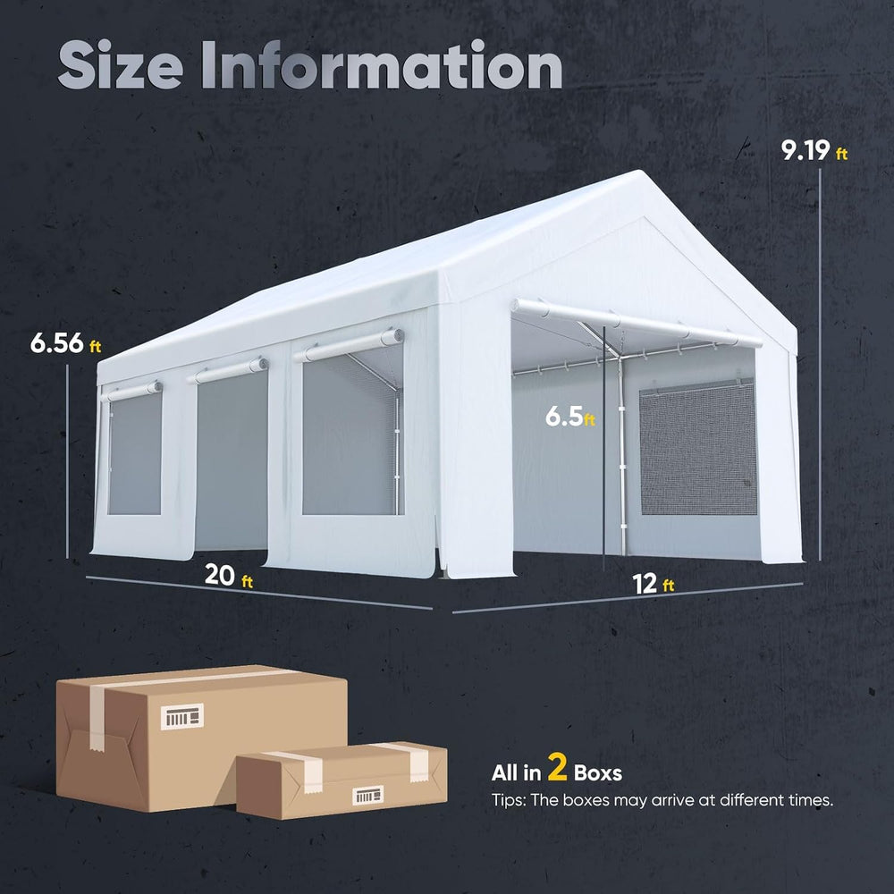 Quictent Heavy Duty 12x20 ft Carports with Side Zipper Doors