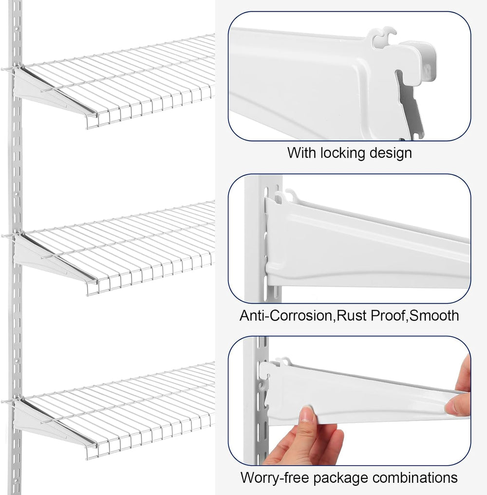 CroBlissful 47.5 Inch Twin Rail Upright Wall Shelving System with 12 Inch Loc...