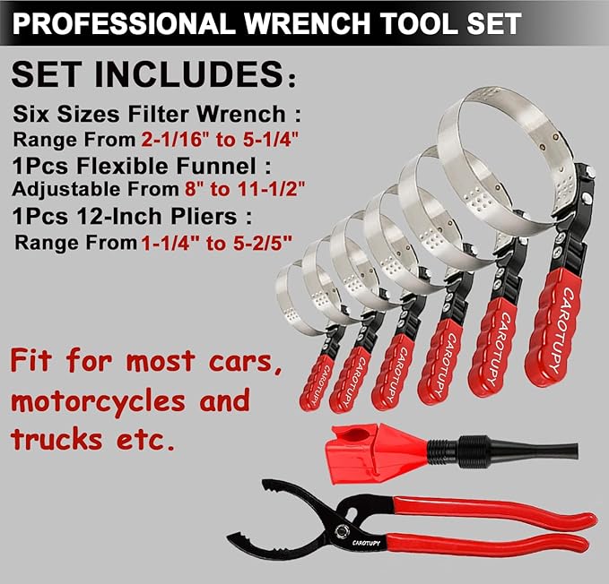 8pcs Oil Filter Wrench Set, Oil filter Removal Tool Adjustable from
