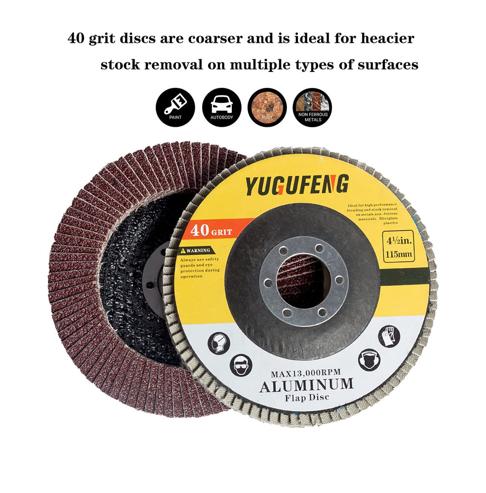 50-Pack 4.5" 40 Grit Flap Discs, Aluminum Oxide Type 27 Grinding Wheels ...