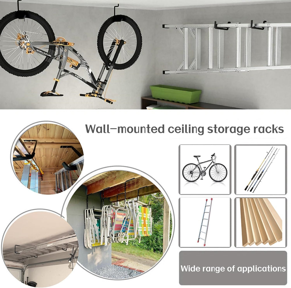 6pcs Overhead Garage Storage Rack, tility Ladder Hangers, Ceiling Mounted Gar...