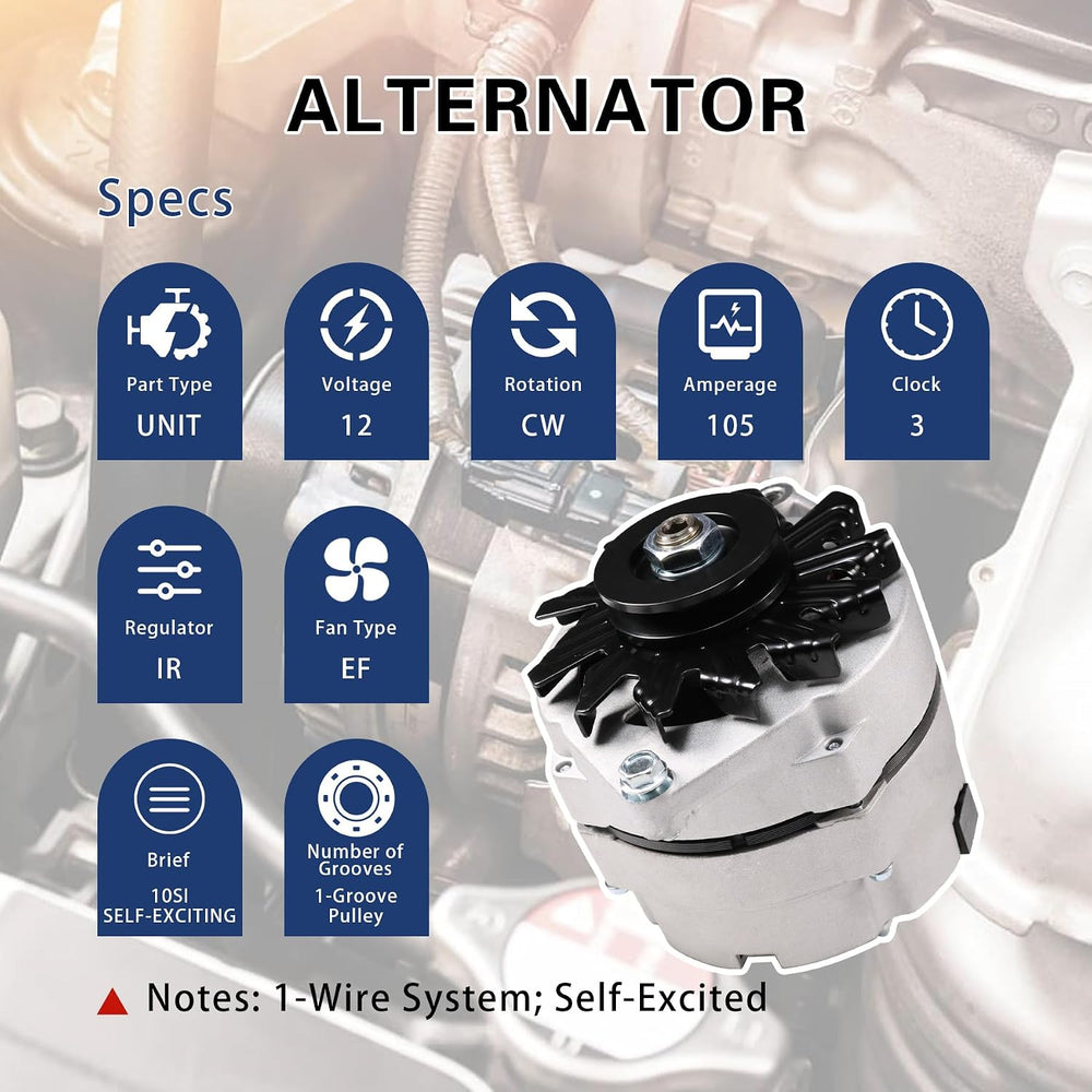 Alternator High Output 105Amp 1-Wire 10SI Self-Exciting Replacement For SBC B...