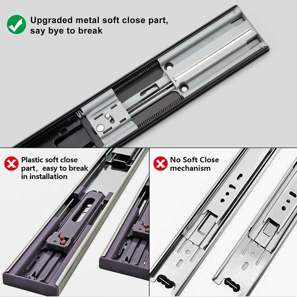 LONTAN 10 Pairs Black Soft Close Drawer Slides 22 Inch Heavy Duty Runners