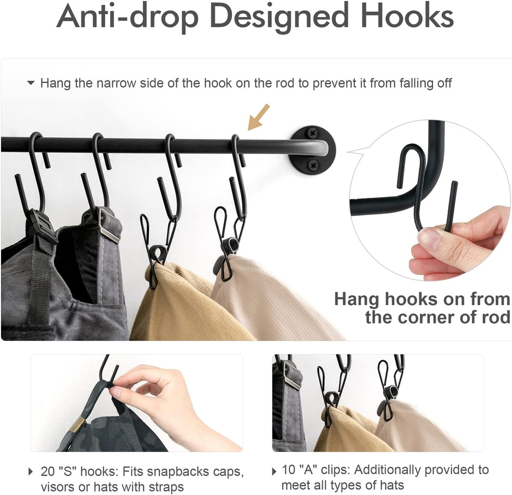 Mkono Hat Rack for Wall Baseball Cap Organizer Hanger with 20 Hooks Modern Me...