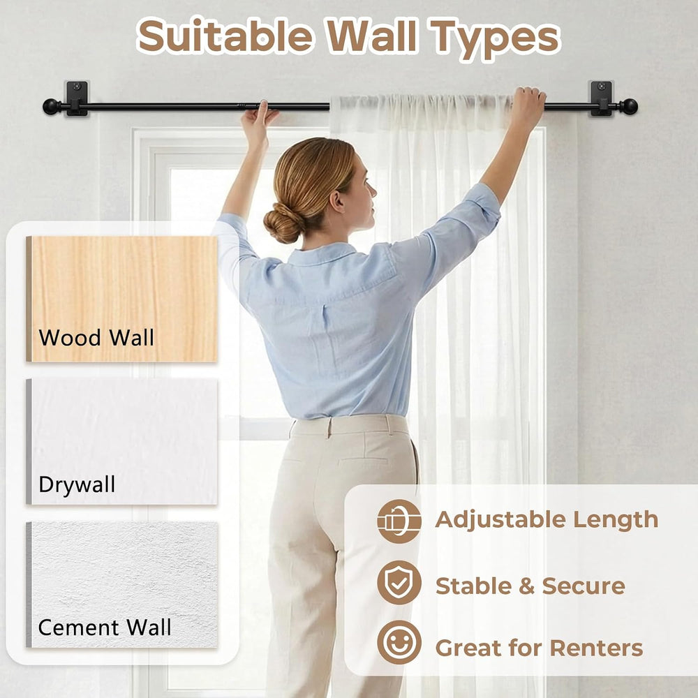 No-Drill Curtain Rod with Adhesive & Pin-Nail Mount System - Renter Frien...