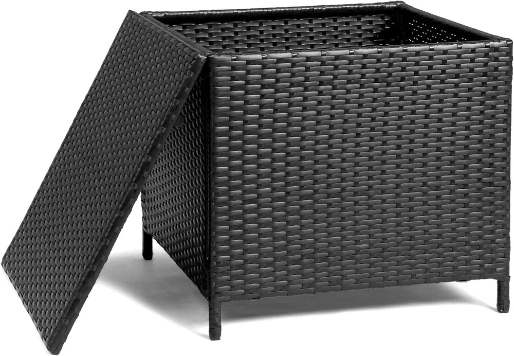 VINGLI 27 Gallon Outdoor Deck Box, Wicker Outdoor Storage Box with Lid, Small...