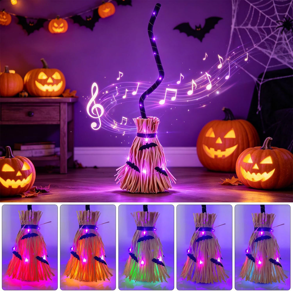 Glintoper Halloween Lighted Witches Broom, 32" Animated Moving Broomsticks