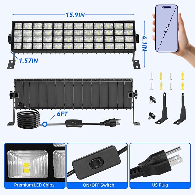 6 Pack LED Shop Lights, 100W 11000LM Plug in Garage Light
