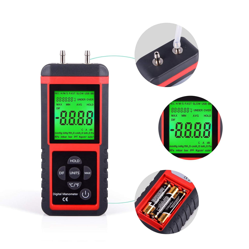 EHDIS Manometer, Professional Air Pressure Meter, Dual-Port HVAC Digital Mano...