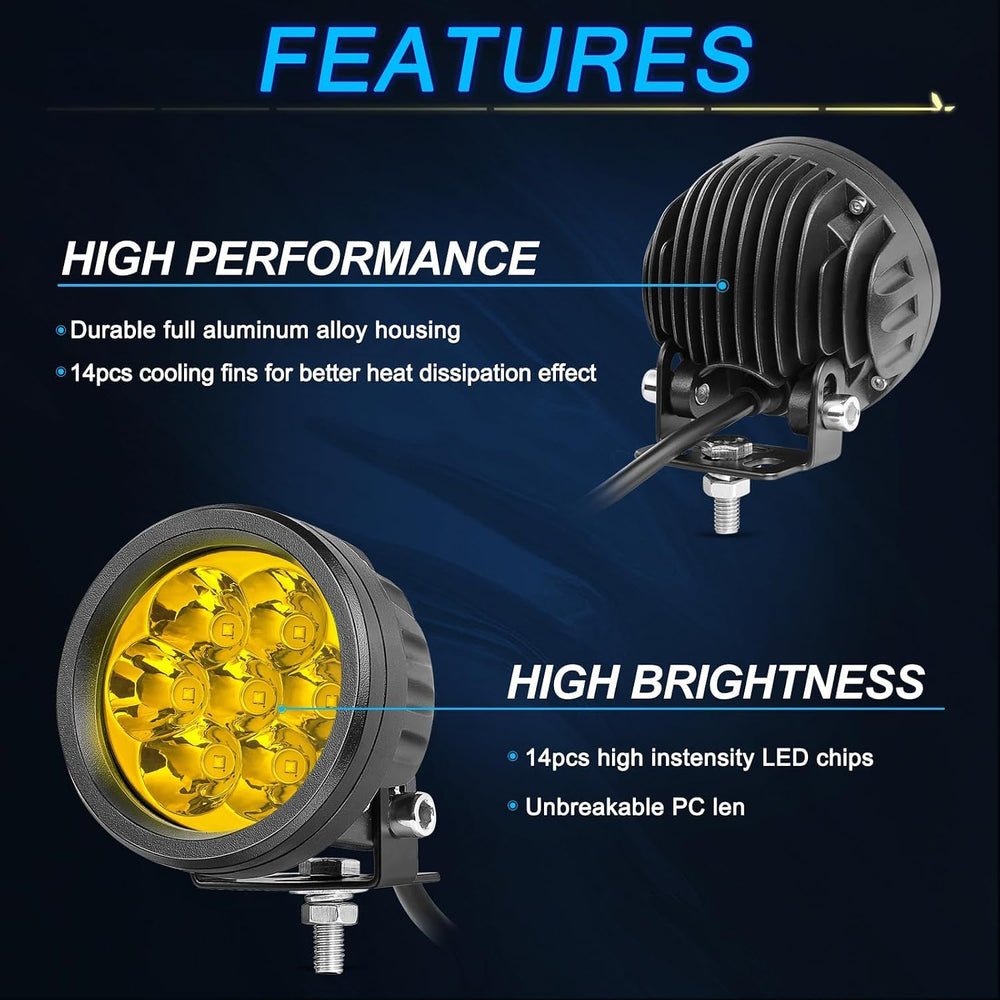 Amber LED Pod Lights, ACEC SHOP 2PCS 42W 3.5 Inch Round Fog Lights Spot Beam ...