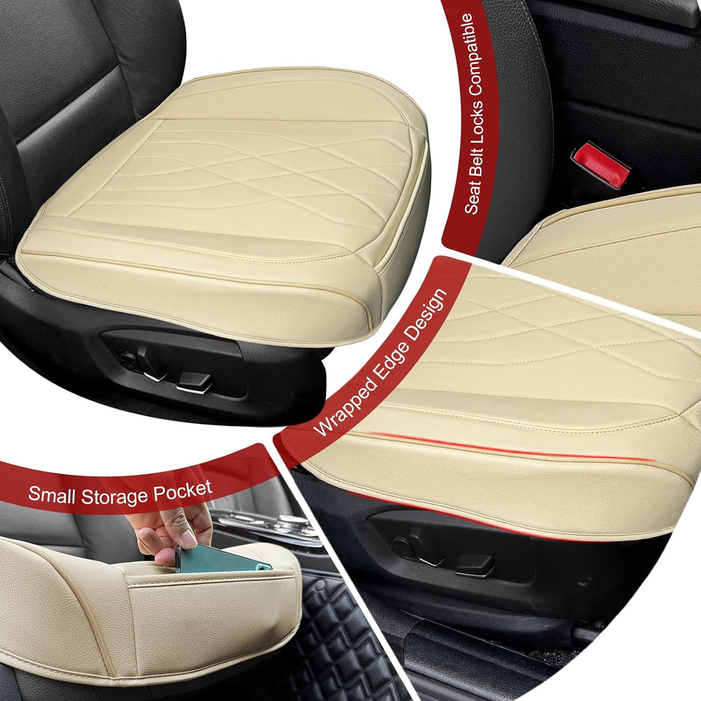 2Pack Leather Front Car Seat Covers, Luxury Bottom Covers, Beige