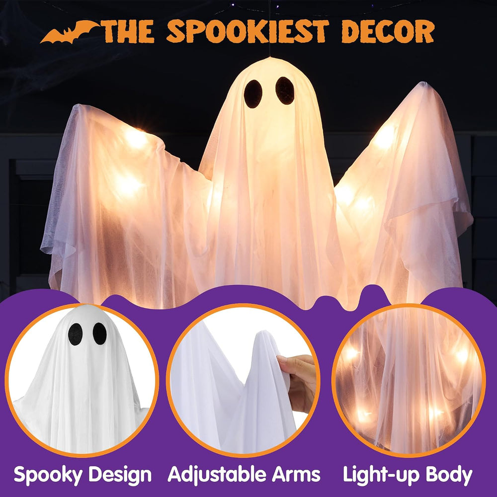 JOYIN Halloween Hanging Light up Ghost, 47โ White Ghosts with Warm White LED ...