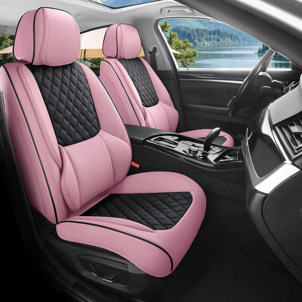 Pink Black Leather Car Seat Covers Full Set Universal Fit for Most 5 Seats