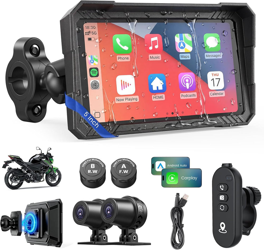 Motorcycle CarPlay Screen with Android Auto – 5” Waterproof GPS Pantalla para...