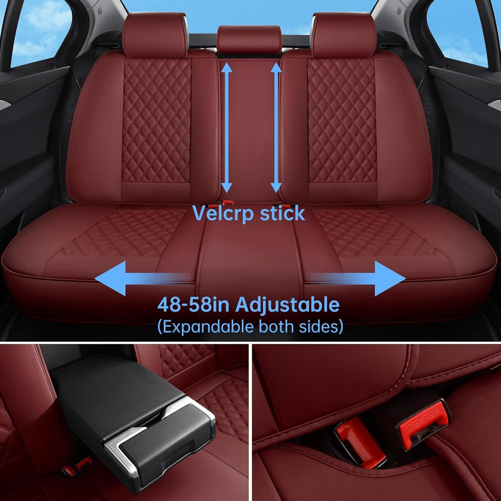 Wine Red Car Seat Covers Full Set,5 Seat Leather Seat Covers for Cars